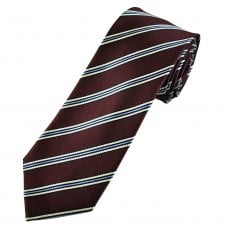 Burgundy, White, Sky Blue & Navy Striped Luxury Silk Men's Tie