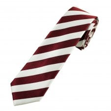 Burgundy & White Striped Boys Skinny Tie