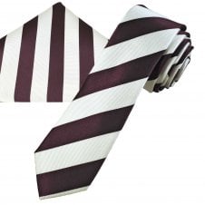 Burgundy & White Striped Men's Silk Skinny Tie & Pocket Square Handkerchief Set - Ties Planet Gold Label