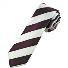 Burgundy & White Striped Men's Silk Skinny Tie - Ties Planet Gold Label