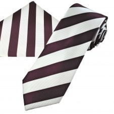 Burgundy & White Striped Men's Silk Tie & Pocket Square Handkerchief Set - Ties Planet Gold Label