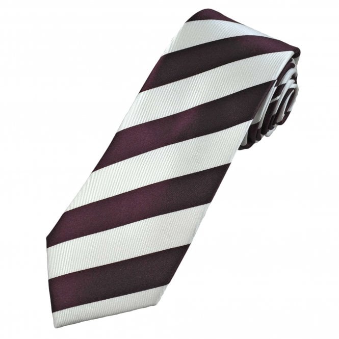 Burgundy & White Striped Men's Silk Tie - Ties Planet Gold Label