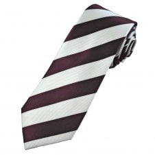 Burgundy & White Striped Men's Silk Tie - Ties Planet Gold Label