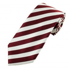 Burgundy & White Striped Men's Tie