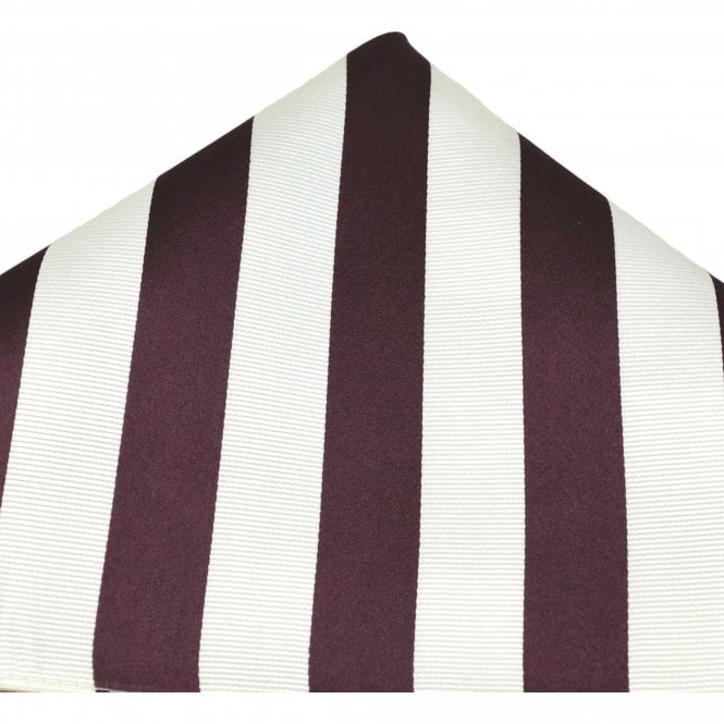 Burgundy & White Striped Silk Pocket Square Handkerchief - Gold Label