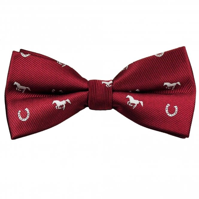 Burgundy with Silver Horse & Horseshoe Men's bow Tie