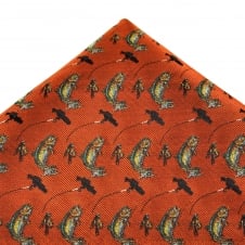Burnt Orange Fly Fishing Luxury Silk Pocket Square Handkerchief
