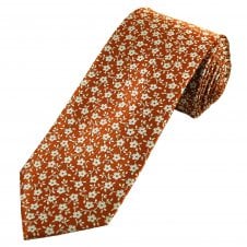 Burnt Rust Orange & Silver Floral Pattern Men's Tie