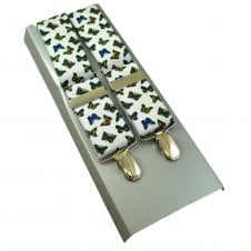 Butterfly White Men's Luxury Trouser Braces with Silver Clips