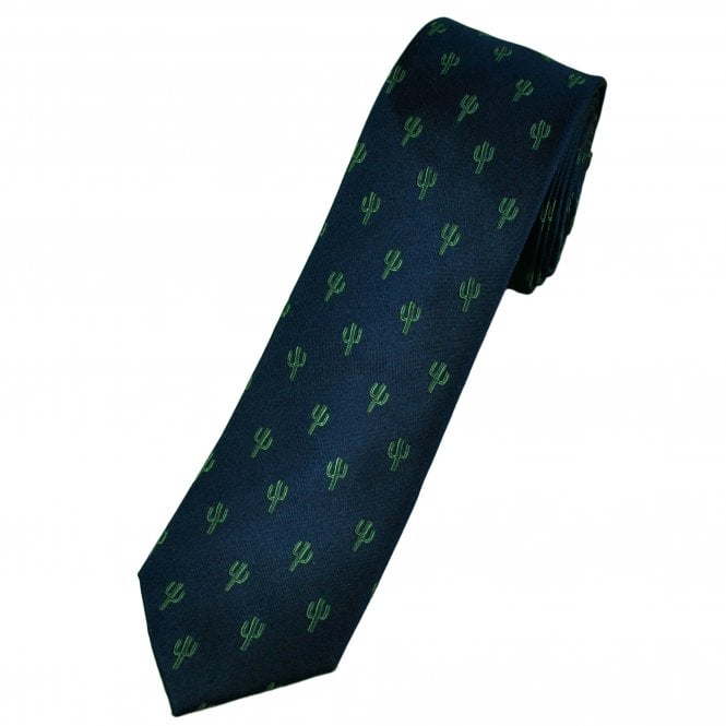 Cactus Navy Blue Luxury Silk Men's Skinny Tie