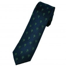Cactus Navy Blue Luxury Silk Men's Skinny Tie