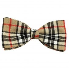 Camel Thomson Tartan Beige, Black, Red & Ivory Check 100% Wool Men's Bow Tie by Van Buck