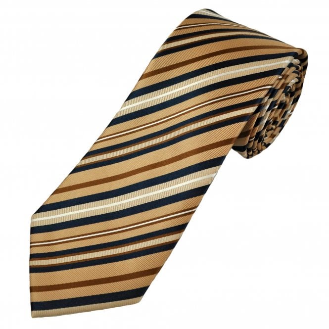 Caramel, Brown, Beige, Ivory, Navy & White Striped Men's Tie