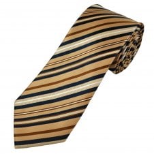 Caramel, Brown, Beige, Ivory, Navy & White Striped Men's Tie
