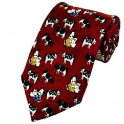 Cartoon Cows Red Novelty Silk Tie