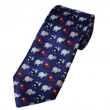 Cartoon Pigs, Sheep, Cows & Tractors Blue Farm Animals Men's Novelty Tie