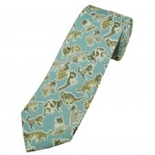 Cats Light Blue Men's Designer Tie Made With Liberty Fabric