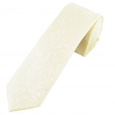 Champagne Ivory Paisley Pattern Men's Skinny Wedding Tie