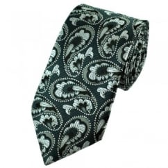Charcoal, Black & Silver Grey Paisley Patterned Tie