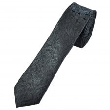 Charcoal Grey & Black Paisley Pattern Men's Skinny Tie
