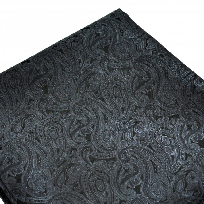Charcoal Grey & Black Paisley Pattern Pocket Square Handkerchief