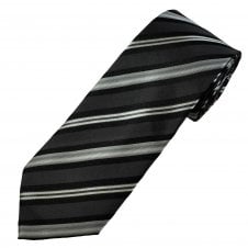 Charcoal Grey, Silver & Black Striped Men's Silk Tie