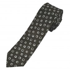Charcoal Grey & White Circle Pattern Men's Silk Skinny Tie
