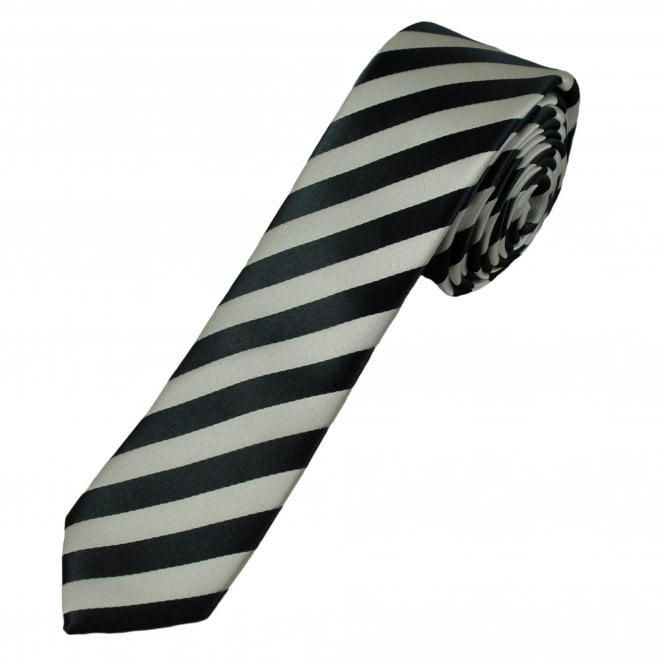 Charcoal Grey & White Striped Men's Skinny Tie