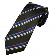 Chocolate Brown, Beige, Plum, Light Blue & Royal Blue Stripe Men's Tie
