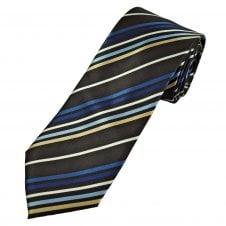 Chocolate Brown, Beige, White & Shades Of Blue Stripe Men's Tie