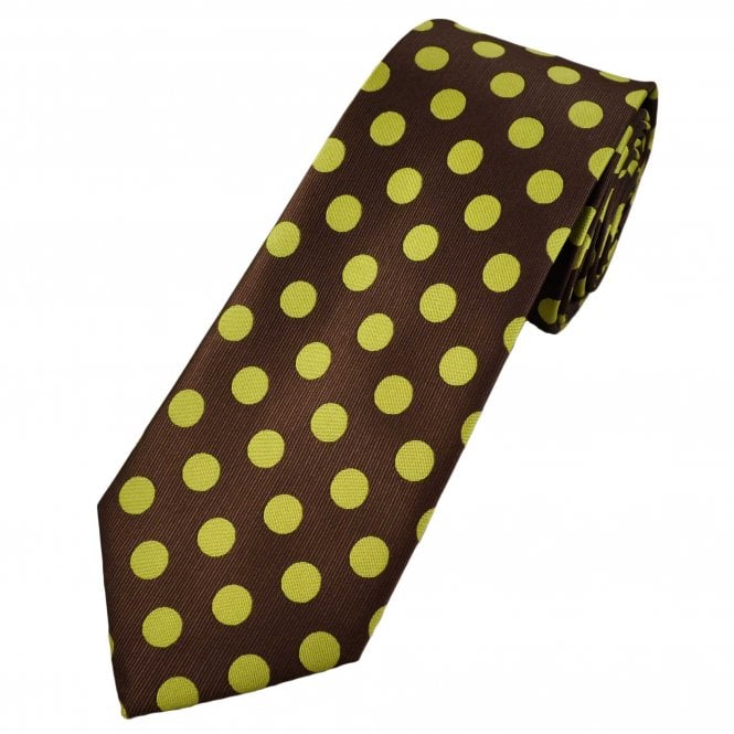 Chocolate Brown & Chartreuse Polka Dot Men's Tie
