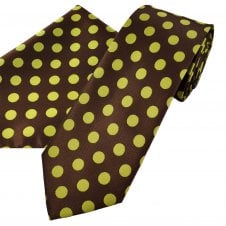 Chocolate Brown & Chartreuse Polka Dot Men's Tie & Pocket Square Handkerchief Set