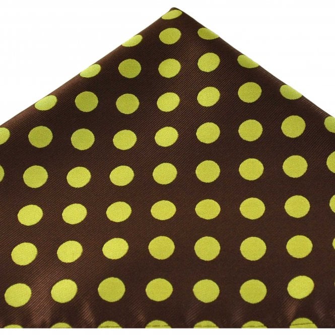 Chocolate Brown & Chartreuse Polka Dot Pocket Square Handkerchief