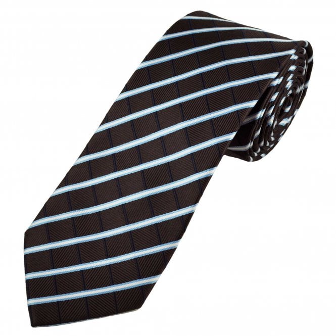 Chocolate Brown, Navy, White & Light Blue Checked Men's Tie