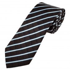 Chocolate Brown, Navy, White & Light Blue Checked Men's Tie