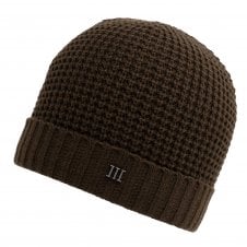 Chocolate Brown Rib Patterned Knitted Beanie Hat with Metal Tresanti Logo