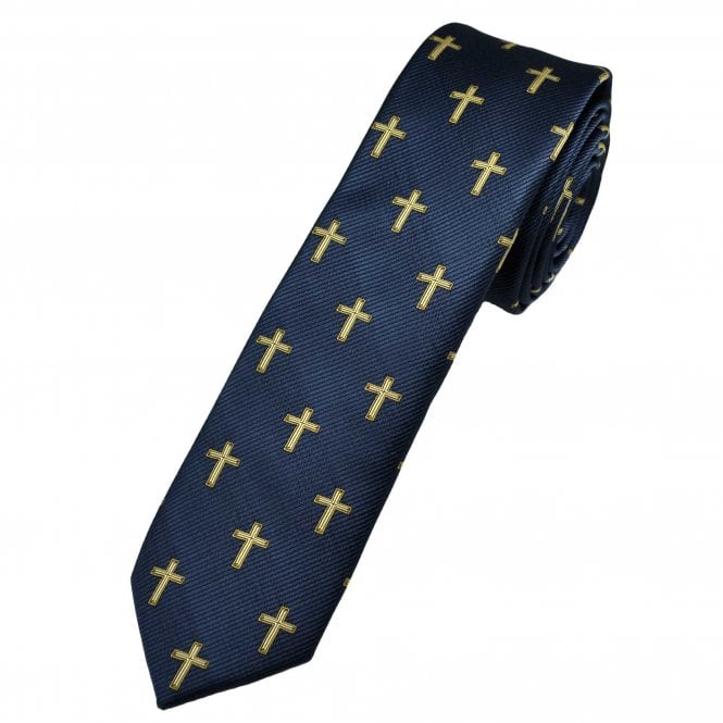 Christian Cross Navy Blue Boys Skinny Tie