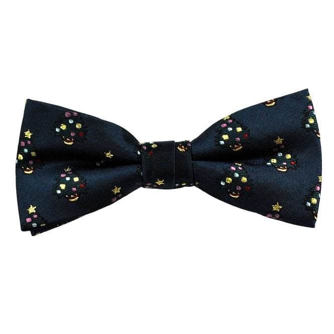 Christmas Tree Navy Blue Silk Bow Tie