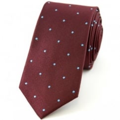 Claret & Blue Polka Dot Silk Skinny Tie