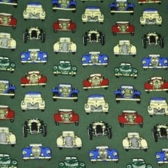 Classic Cars Green Silk Novelty Pocket Square Handkerchief
