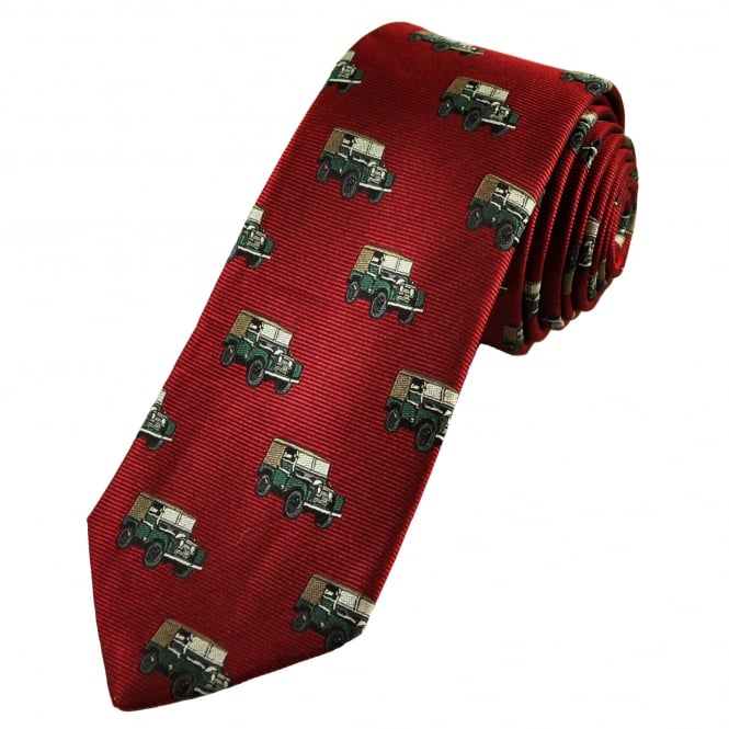 Classic Landrover 4x4 Car Wine Red Silk Men's Novelty Tie