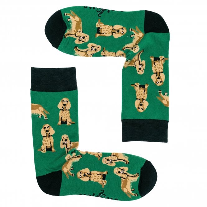 Cocker Spaniel Green Combed Cotton Rich Socks