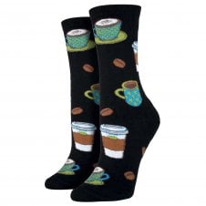 Coffee Beans, Cups & Mugs Black Luxury Ladies Socks