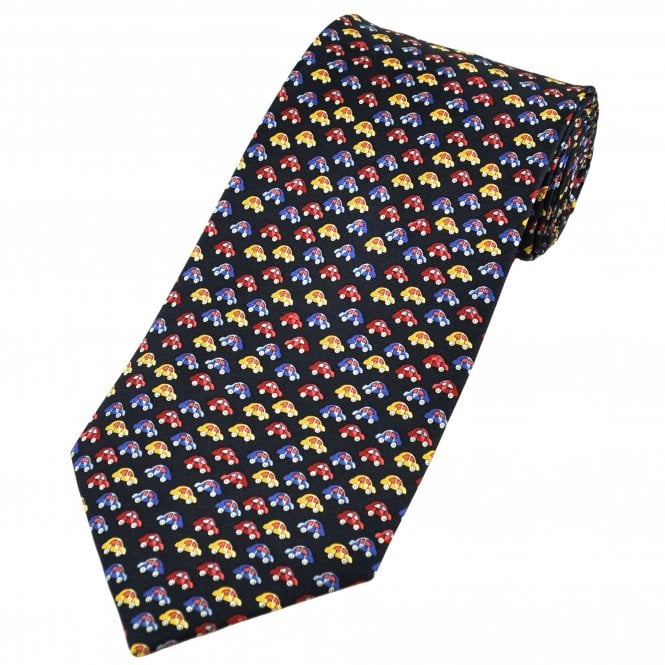 Colourful Beetle Cars Navy Blue Silk Men's Novelty Tie