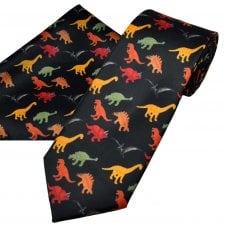 Colourful Dinosaurs Navy Blue Men's Novelty Tie & Pocket Square Handkerchief Set