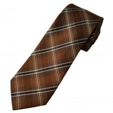 Copper Brown, Navy Blue & White Check Luxury Silk Men's Tie