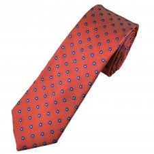 Coral & Blue Circle Pattern Luxury Men's Silk Tie