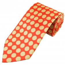 Coral & Gold Beige Polka Dot Men's Extra Long Tie