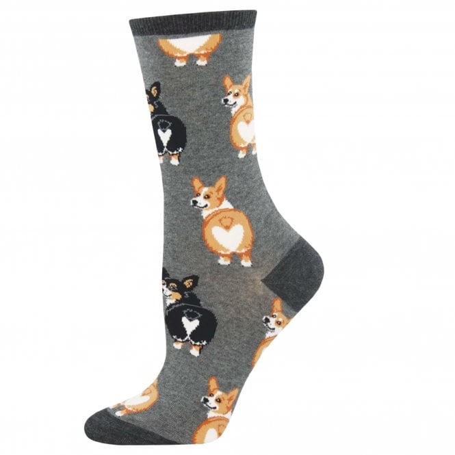 "Corgi Butt" Charcoal Grey Corgi Dogs Luxury Ladies Socks