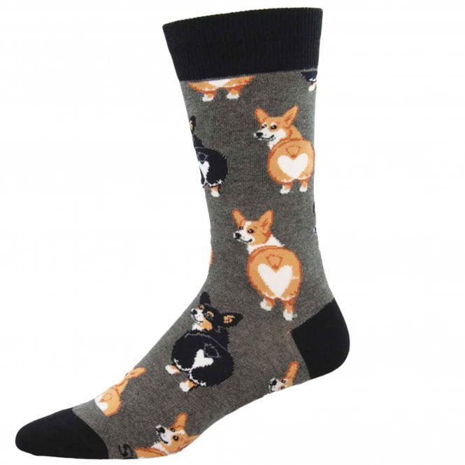 "Corgi Butt" Charcoal Grey Corgi Dogs Luxury Men's Socks